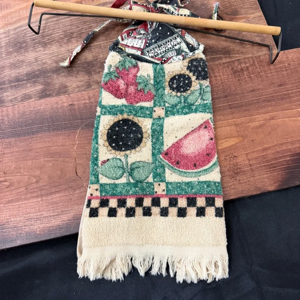 Handmade Primitive Country Kitchen Towel Set Watermelon Sunflower Heart Hanger